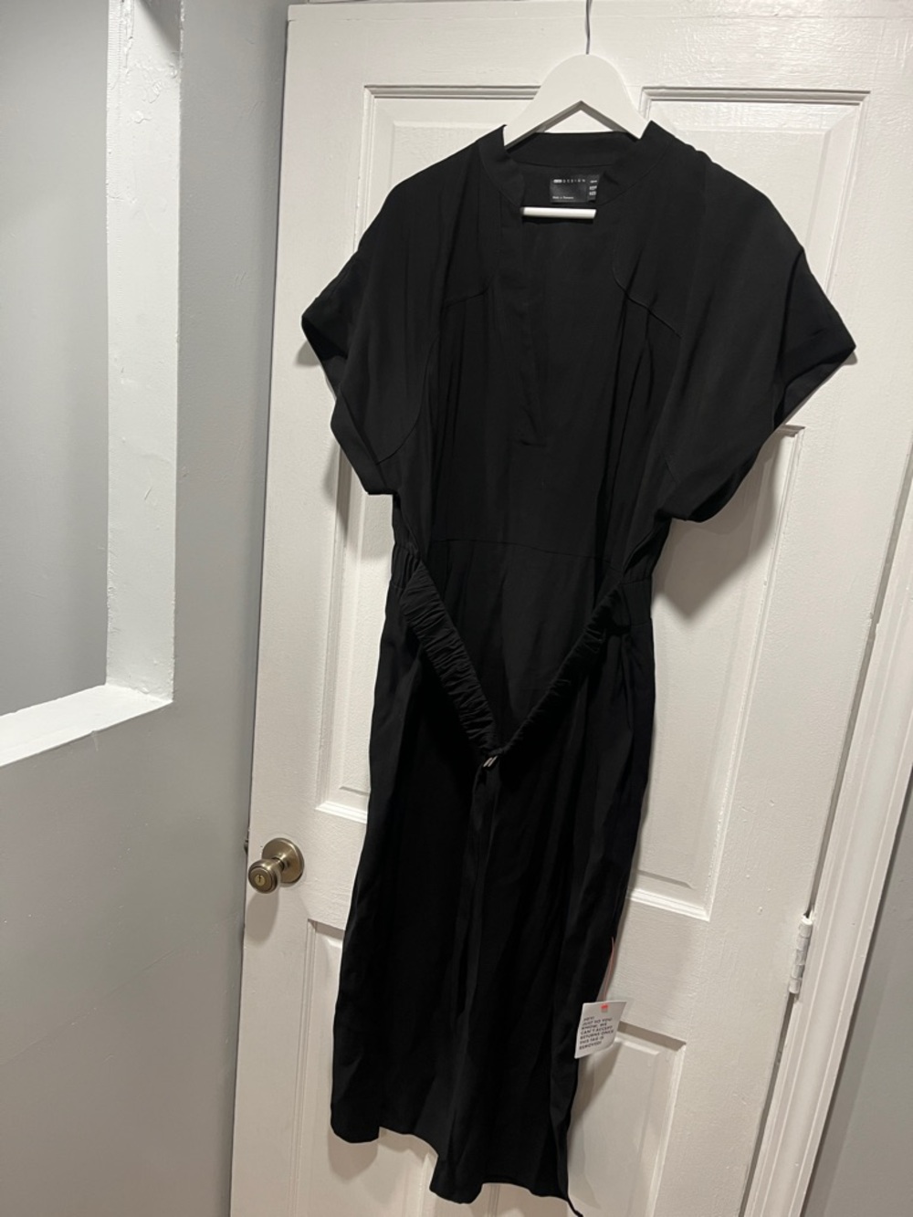 ASOS Design Black Women's Midi Dress with V-Neck and Gathered Waist